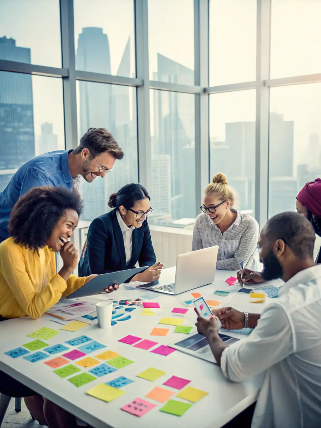 An image showcasing a team brainstorming digital marketing strategies around a table, representing Medsfinder's Digital Marketing Strategy service.